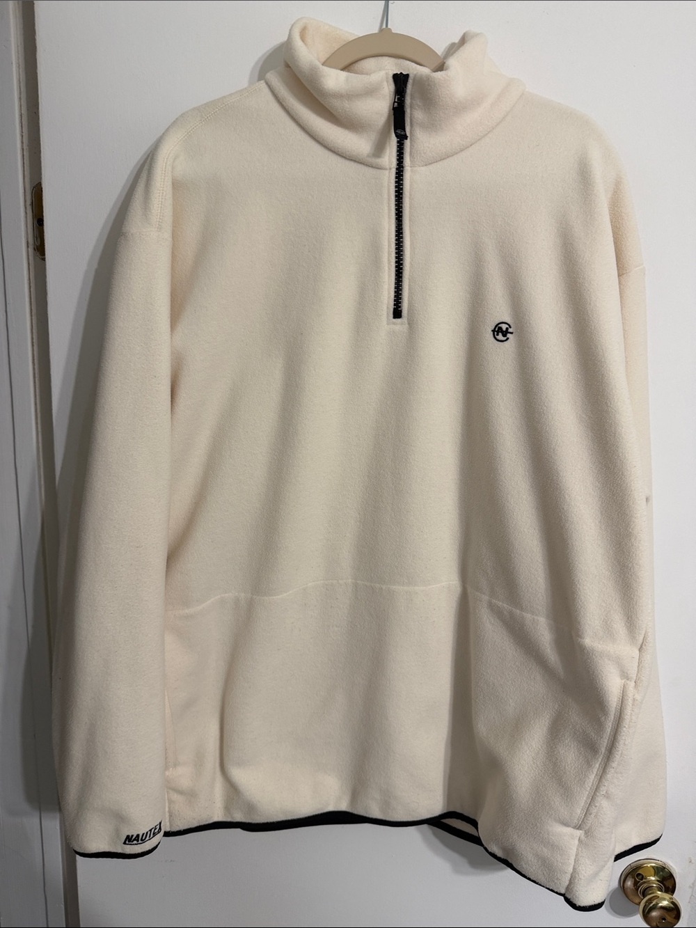 Nautica Cream Zip-Up Fleece Pullover with Black Trim
